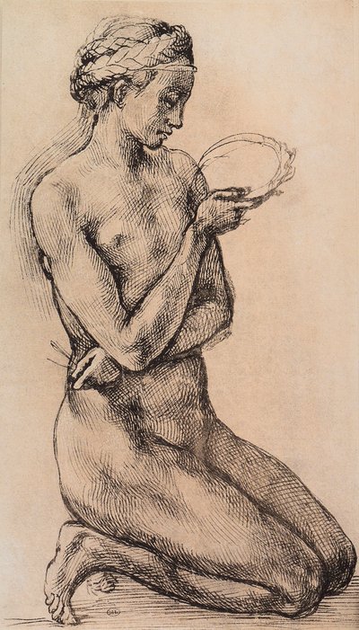Kneeling woman from the school of Leonardo by Michelangelo school of Buanorroti